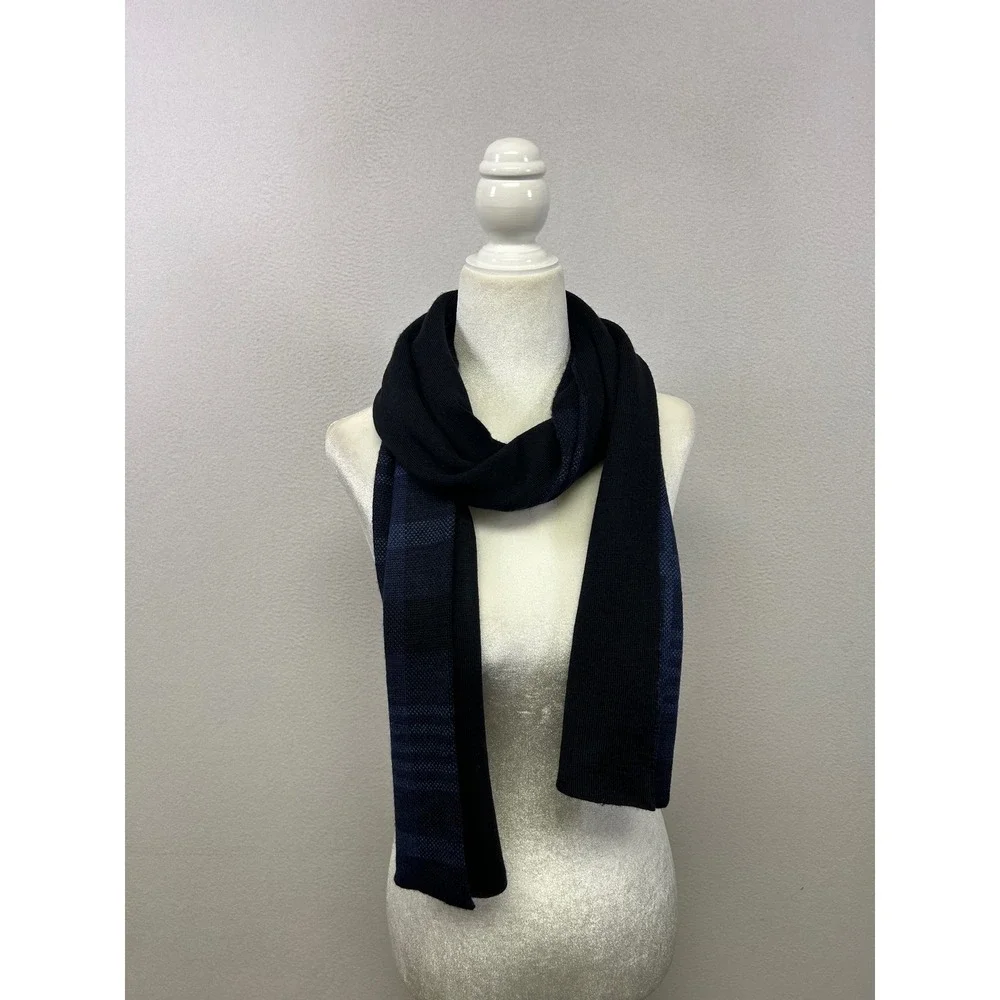 Classic Preppy Jos. A. Bank Mens OS Navy Blue Plaid Reversible Wool Blend Scarf